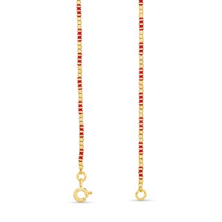 Diamond-Cut and Red Enamel Bead Necklace in Hollow 18K Gold - 16"|Peoples Jewellers