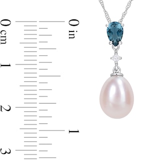 8.0-8.5mm Freshwater Cultured Pearl, London Blue Topaz and Diamond Accent Pendant in 10K White Gold|Peoples Jewellers