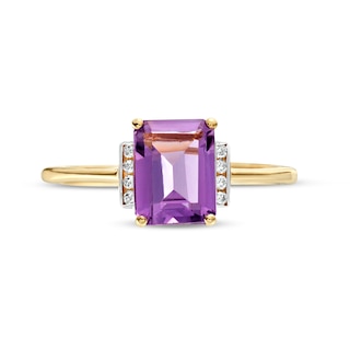 Emerald-Cut Amethyst and 0.04 CT. T.W. Diamond Collar Ring in 10K Gold|Peoples Jewellers