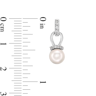 Freshwater Cultured Pearl and White Lab-Created Sapphire Pendant and Earrings Set in Sterling Silver|Peoples Jewellers