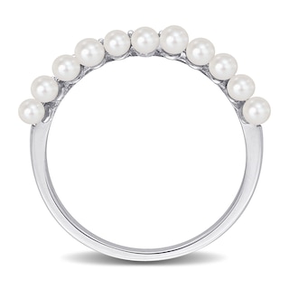 2.0-2.5mm Freshwater Cultured Pearl and 0.16 CT. T.W. Diamond Double Row Ring in 14K White Gold|Peoples Jewellers