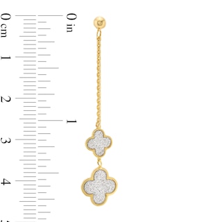 Italian Gold Glitter Enamel Double Clover Linear Chain Drop Earrings in 14K Gold|Peoples Jewellers