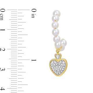 Freshwater Cultured Pearl J-Hoop and 0.05 CT. T.W. Diamond Heart Dangle Earrings in 10K Gold|Peoples Jewellers