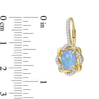 Oval Blue Opal and 0.24 CT. T.W. Diamond Twist Frame Drop Earrings in 10K Gold|Peoples Jewellers