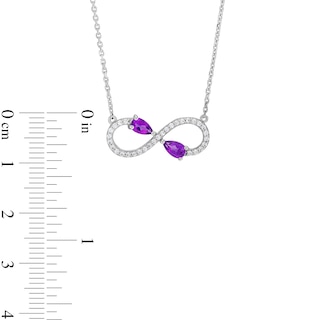Pear-Shaped Amethyst and White Lab-Created Sapphire Infinity Necklace in Sterling Silver|Peoples Jewellers