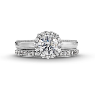 Perfect Fit 1.50 CT. T.W. Certified Lab-Created Diamond Frame Vintage-Style Bridal Set in 14K White Gold (F/SI2)|Peoples Jewellers