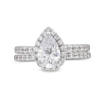 1.70 CT. T.W. Pear-Shaped Certified Lab-Created Diamond Frame Bridal Set in 14K White Gold (F/SI2)|Peoples Jewellers