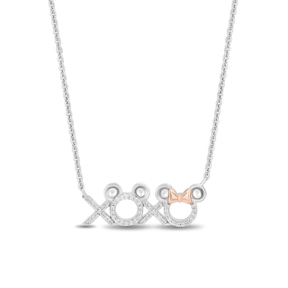 Disney Treasures Mickey & Minnie Mouse 0.115 CT. T.W. Diamond "XOXO" Necklace in Sterling Silver and 10K Rose Gold|Peoples Jewellers
