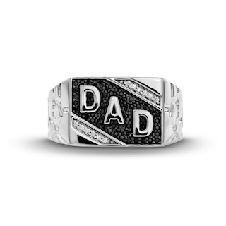 0.25 CT. T.W. Black and White Diamond Slant "DAD" Rectangle-Top Nugget Ring in Sterling Silver|Peoples Jewellers