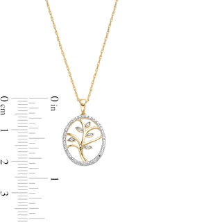 0.08 CT. T.W. Diamond Oval Frame Family Tree Pendant in Sterling Silver with 10K Gold Plate|Peoples Jewellers