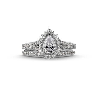 Perfect Fit 1.25 CT. T.W. Pear-Shaped Certified Lab-Created Diamond Sunburst Frame Bridal Set in 14K White Gold (F/SI2)|Peoples Jewellers