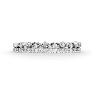 0.25 CT. T.W. Diamond Scallop Edge Double Row Vintage-Style Anniversary Band in 14K White Gold|Peoples Jewellers