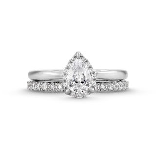 Perfect Fit 1.00 CT. T.W. Pear-Shaped Certified Lab-Created Diamond Frame Bridal Set in 14K White Gold (F/SI2)|Peoples Jewellers
