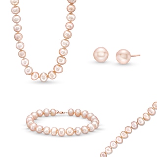 EFFY™ Collection Pink Freshwater Cultured Pearl Necklace, Bracelet and Stud Earrings Set with 14K Rose Gold Clasp|Peoples Jewellers