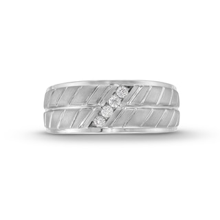 0.12 CT. T.W. Diamond Four Stone Slant Pattern Anniversary Band in 10K White Gold|Peoples Jewellers