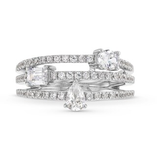 1.00 CT. T.W. Multi-Shaped Certified Lab-Created Diamond Triple Row Split Shank Band in 14K White Gold (F/SI2)|Peoples Jewellers