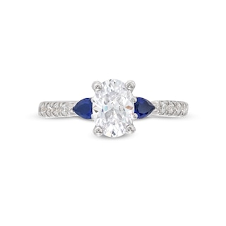 Vera Wang Love Collection 1.18 CT. T.W. Oval Certified Diamond and Blue Sapphire Engagement Ring in 14K White Gold|Peoples Jewellers