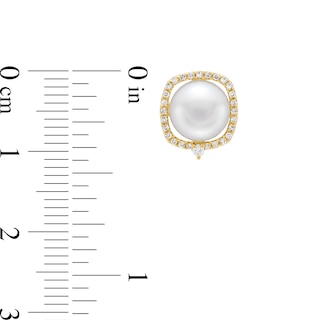 Freshwater Cultured Pearl and 0.145 CT. T.W. Diamond Cushion-Shaped Frame Stud Earrings in 10K Gold|Peoples Jewellers