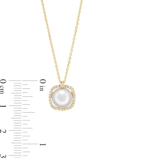 Freshwater Cultured Pearl and 0.085 CT. T.W. Diamond Cushion-Shaped Frame Pendant in 10K Gold|Peoples Jewellers
