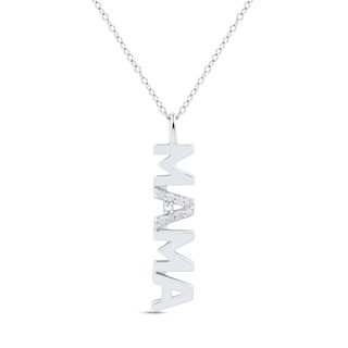 0.085 CT. T.W. Diamond "MAMA" Linear Sideways Drop Pendant in Sterling Silver|Peoples Jewellers