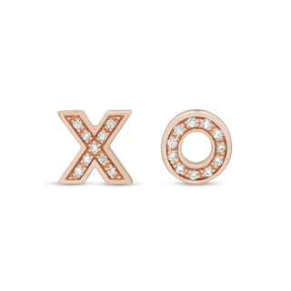 0.04 CT. T.W. Diamond "XO" Mismatch Stud Earrings in 10K Rose Gold|Peoples Jewellers