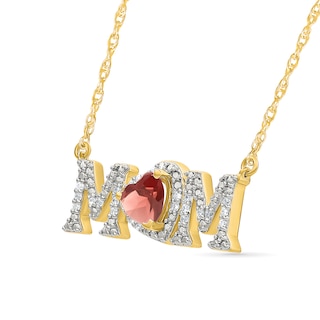 5.0mm Heart-Shaped Garnet and 0.10 CT. T.W. Diamond "MOM" Necklace in 10K Gold|Peoples Jewellers
