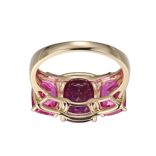 Elongated Cushion-Cut Pink Lab-Created Sapphire Three Stone Ring in 10K Gold - Size 7|Peoples Jewellers