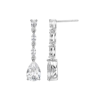 Marquise and Pear-Shaped White Lab-Created Sapphire Linear Drop Earrings in Sterling Silver|Peoples Jewellers