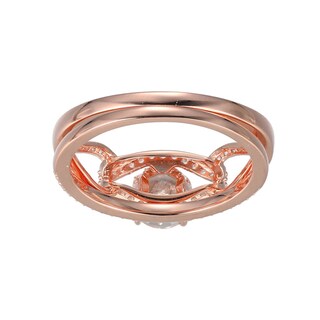 6.0mm Morganite and White Lab-Created Sapphire Buckle Frame Bridal Set in Sterling Silver with 18K Rose Gold Plate - Size 7|Peoples Jewellers