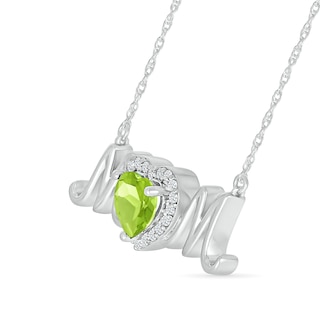 6.0mm Heart-Shaped Peridot and White Lab-Created Sapphire "MOM" Necklace in Sterling Silver|Peoples Jewellers