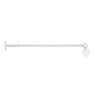 6.0mm Link Chain with Heart Charm Toggle Bracelet in Hollow Sterling Silver - 7.25"|Peoples Jewellers