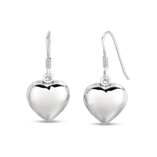 Polished Puff Heart Drop Earrings in Sterling Silver|Peoples Jewellers