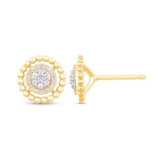 0.18 CT. T.W. Multi-Diamond Beaded Frame Stud Earrings in 10K Gold|Peoples Jewellers