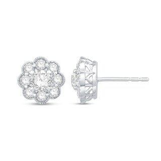 0.95 CT. T.W. Diamond Scallop Edge Vintage-Style Flower Stud Earrings in 10K White Gold|Peoples Jewellers