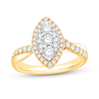 0.95 CT. T.W. Marquise Multi-Diamond Frame Twist Shank Engagement Ring in 14K Gold|Peoples Jewellers