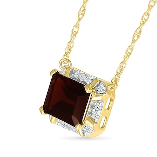 Emerald-Cut Garnet and White Lab-Created Sapphire Frame Sideways Necklace in 10K Gold|Peoples Jewellers