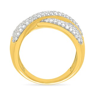 0.95 CT. T.W. Diamond Triple Row Crossover Split Shank Ring in 10K Gold|Peoples Jewellers