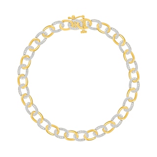 0.45 CT. T.W. Diamond Oval Link Alternating Bracelet in 10K Two-Tone Gold - 7.25”|Peoples Jewellers