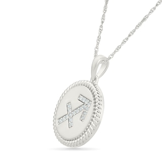 0.085 CT. T.W. Diamond Sagittarius Zodiac Sign Rope-Textured Frame Disc Pendant in Sterling Silver|Peoples Jewellers