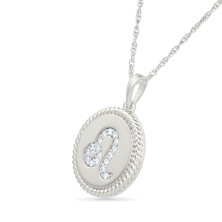 0.085 CT. T.W. Diamond Leo Zodiac Sign Rope-Textured Frame Disc Pendant in Sterling Silver|Peoples Jewellers