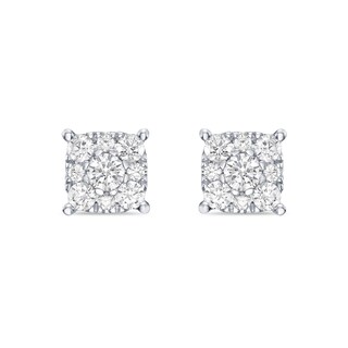 2.00 CT. T.W. Canadian Certified Diamond Cushion-Shaped Frame Stud Earrings in 10K White Gold (I/I2)|Peoples Jewellers