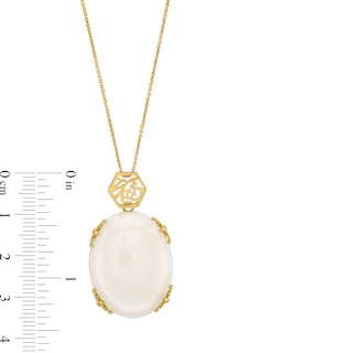 Oval White Jade Cabochon Chinese “Happy” Pendant in 14K Gold|Peoples Jewellers