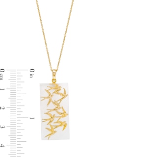 Rectangle White Jade with Birds in Flight Drop Pendant in 14K Gold|Peoples Jewellers