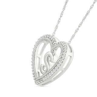 0.085 CT. T.W. Diamond "S" Initial Dangle Heart Necklace in Sterling Silver|Peoples Jewellers