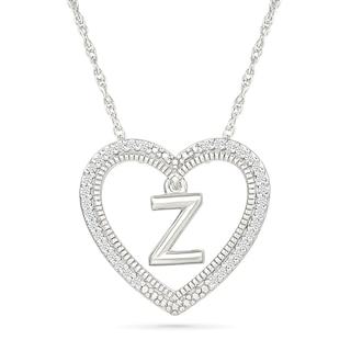 0.085 CT. T.W. Diamond "Z" Initial Dangle Heart Necklace in Sterling Silver|Peoples Jewellers