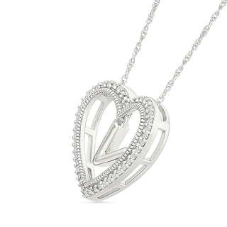 0.085 CT. T.W. Diamond "V" Initial Dangle Heart Necklace in Sterling Silver|Peoples Jewellers