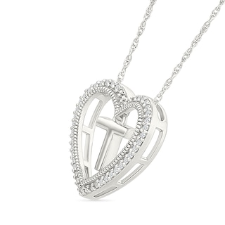 0.085 CT. T.W. Diamond "T" Initial Dangle Heart Necklace in Sterling Silver|Peoples Jewellers