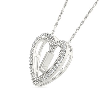 0.085 CT. T.W. Diamond "L" Initial Dangle Heart Necklace in Sterling Silver|Peoples Jewellers