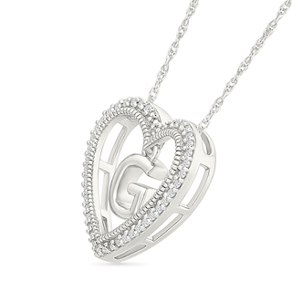 0.085 CT. T.W. Diamond "G" Initial Dangle Heart Necklace in Sterling Silver|Peoples Jewellers