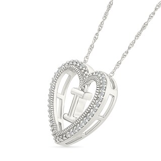 0.085 CT. T.W. Diamond "I" Initial Dangle Heart Necklace in Sterling Silver|Peoples Jewellers